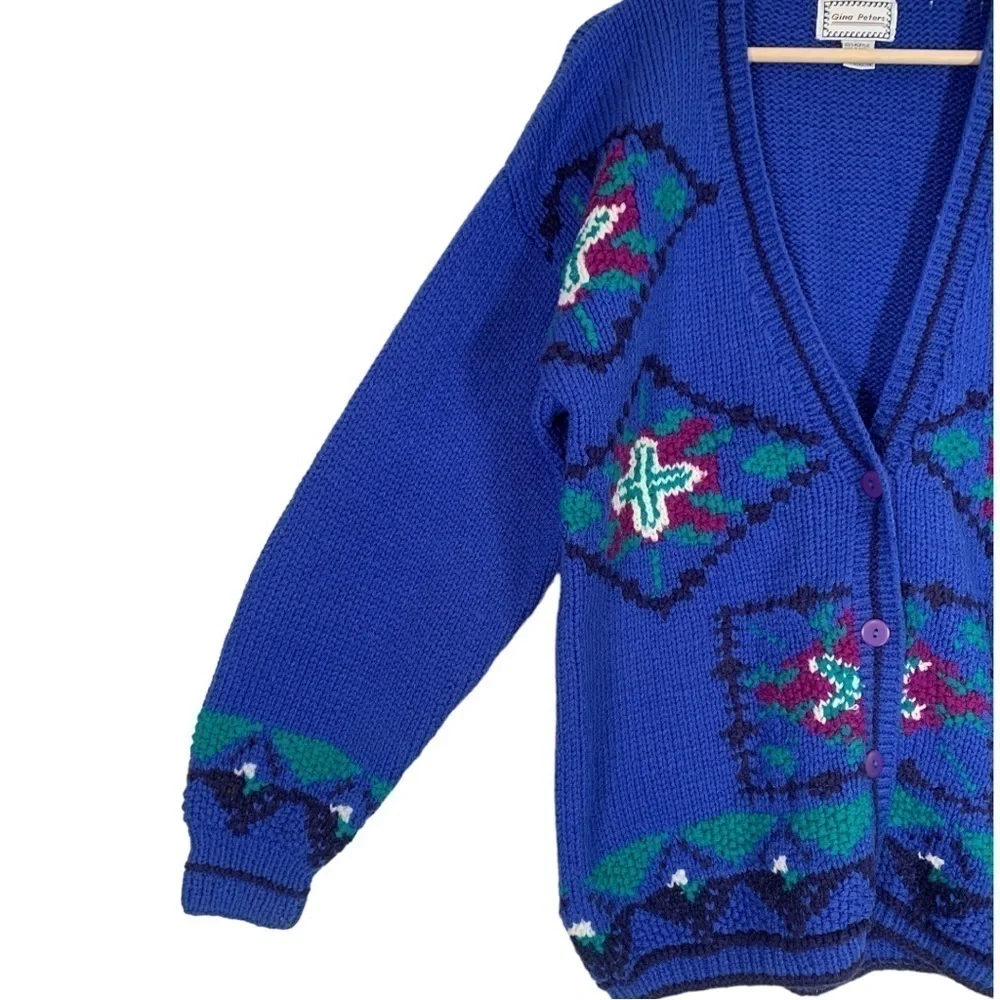 Vintage Gina Peters Cottagecore Knit Cardigan Sweater Size Medium - Picture 3 of 11